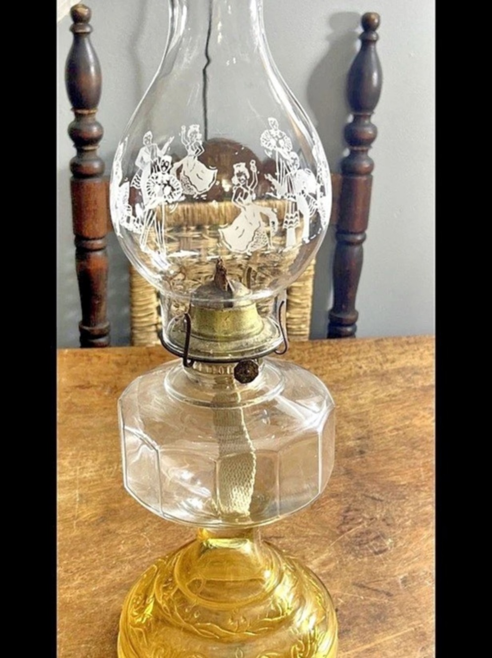 Vintage Glass Oil Lamp 18” tall